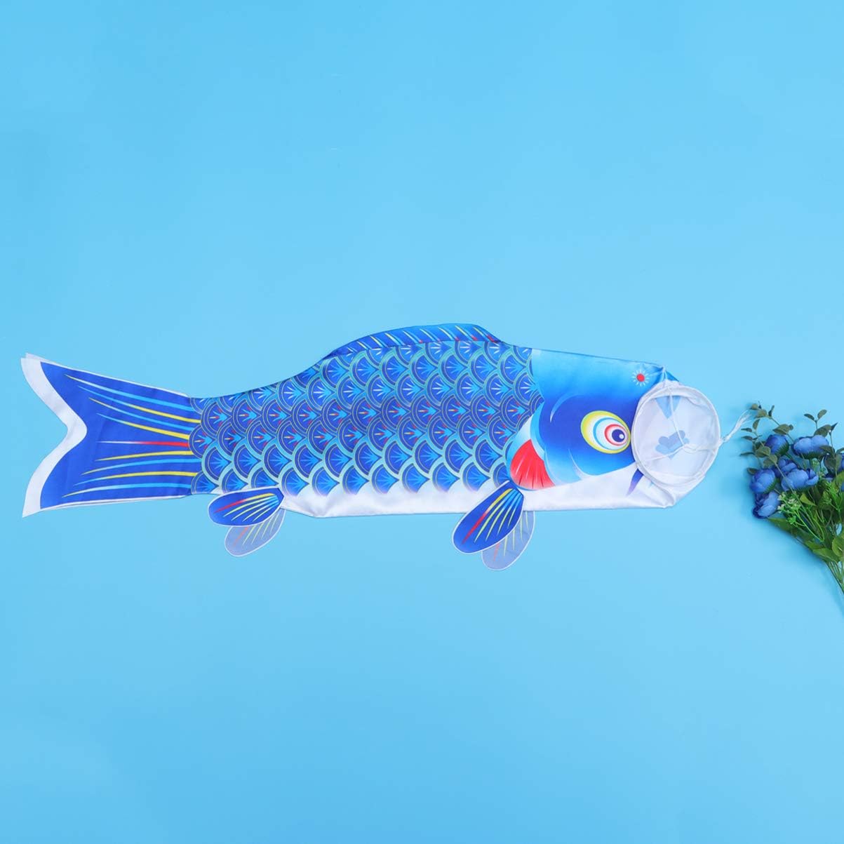 YARDWE 1M Japanese Carp Windsock Streamer Fish Flag Kite Koinobori Dragon Boat Festival Carp Banner for Home Outdoors Izakaya Room Sushi Bar Hanging Decorations Blue