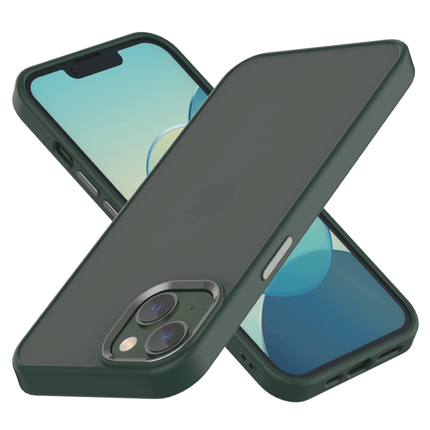 Shockproof Phone Case,Compatible for iPhone 13 Case, 4FT Military Drop Protection Translucent Matte Hard Back with Soft Edge Airbag Protective Phone Cases for iPhone 13 (Army green)