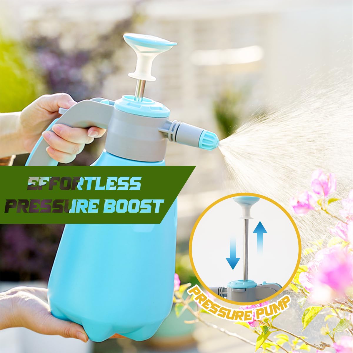 Drucksprüher,2L Sprühflasche Pflanzen mit Verstellbarem Düsenkopf,Tragbare Pumpsprühflasche zum Sprühen von Wasser,Dünger,Herbiziden,Pestiziden,Reinigungsmitteln