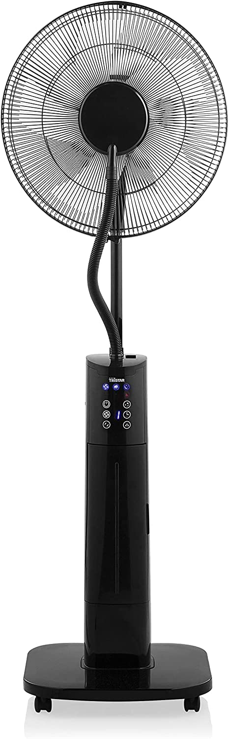 Tristar VE-5884 Ventilador nebulizador, 40 cm de diámetro, temporizador 1-9 h, oscilante 85°, 3 ajustes de velocidad, Ángulo ajustable 25°, tanque de agua de 2 L, mando a distancia, 70 W