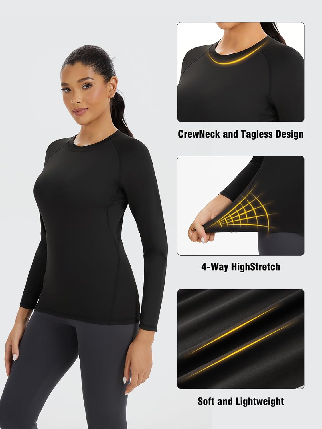 5 Pack Women's Compression Shirts Long Sleeve Workout Tops Dry Fit Athletic Baselayer Running Yoga Gym T-Shirt - Image 4