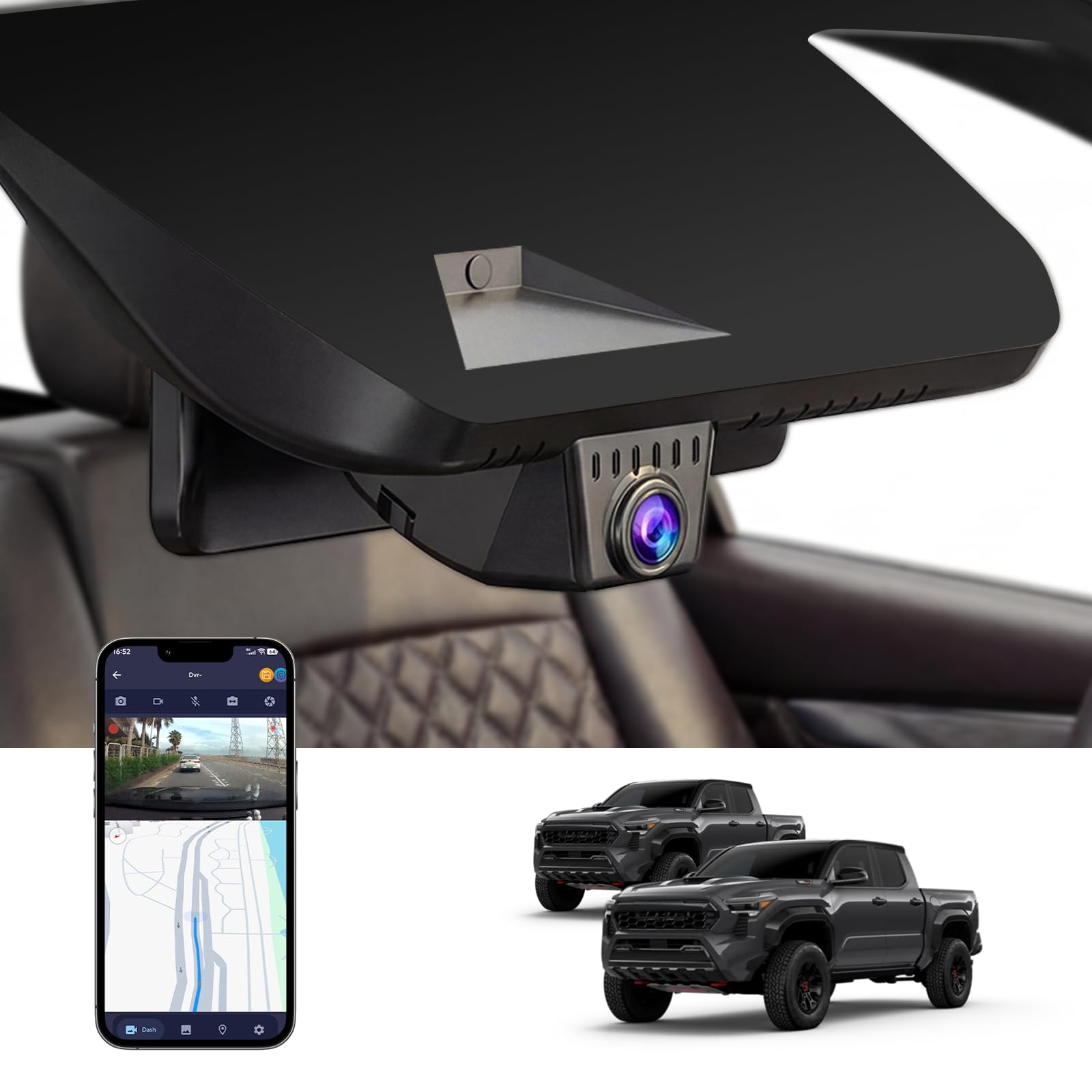 4K Dash Cam for Toyota Tacoma 2024-2025 TRD SR SR5 Sport Pre-Runner Off Road Limited & Tacoma Hybrid, OEM Look, UHD 2160P Video, WiFi & APP, Loop Recording, G-Sensor, Plug&Play, 64GB