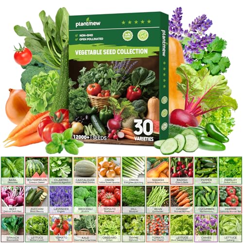 PLANTMEW 30 Heirloom Vegetable Seeds for Planting, 12,000+ Garden Seeds - Vegetable, Herb, Fruit...