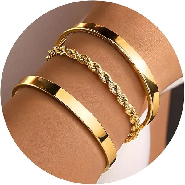 Gokeey Gold Bracelets for Women Non Tarnish Dainty 14K Gold Plated Bangle Cuff Bracelets Stack for Women,Waterproof Stackable Bracelet Gold Jewelry Trendy Gifts Adjustable