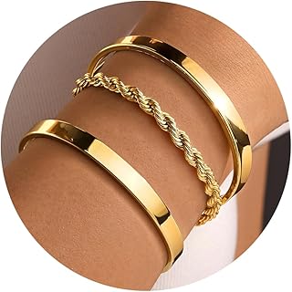 Gold Bracelets for Women Non Tarnish Dainty 14K Gold Plated Bangle Cuff ...