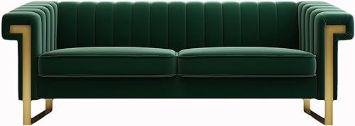 Miniatura 91 de Sofá de terciopelo verde de 83.46 pulgadas de ancho con patas metálicas doradas, sofá tapizado de brazo alto de 3 plazas para sala de estar,
