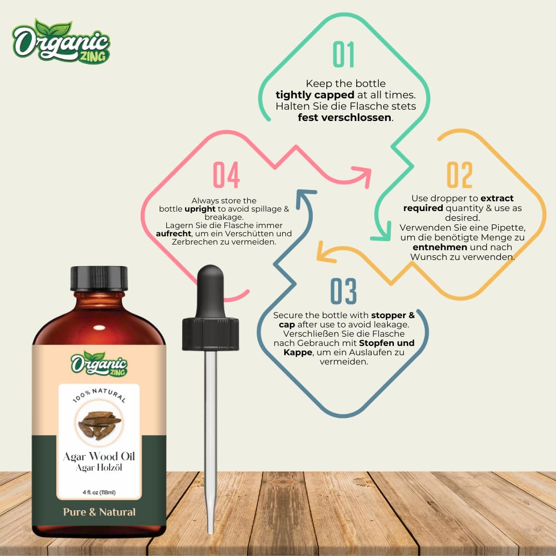 Organic Zing Agarwood Oil | Pure & Natural Essential Oil for Skincare, Hair Care & Massage - 118ml/3.99fl oz
