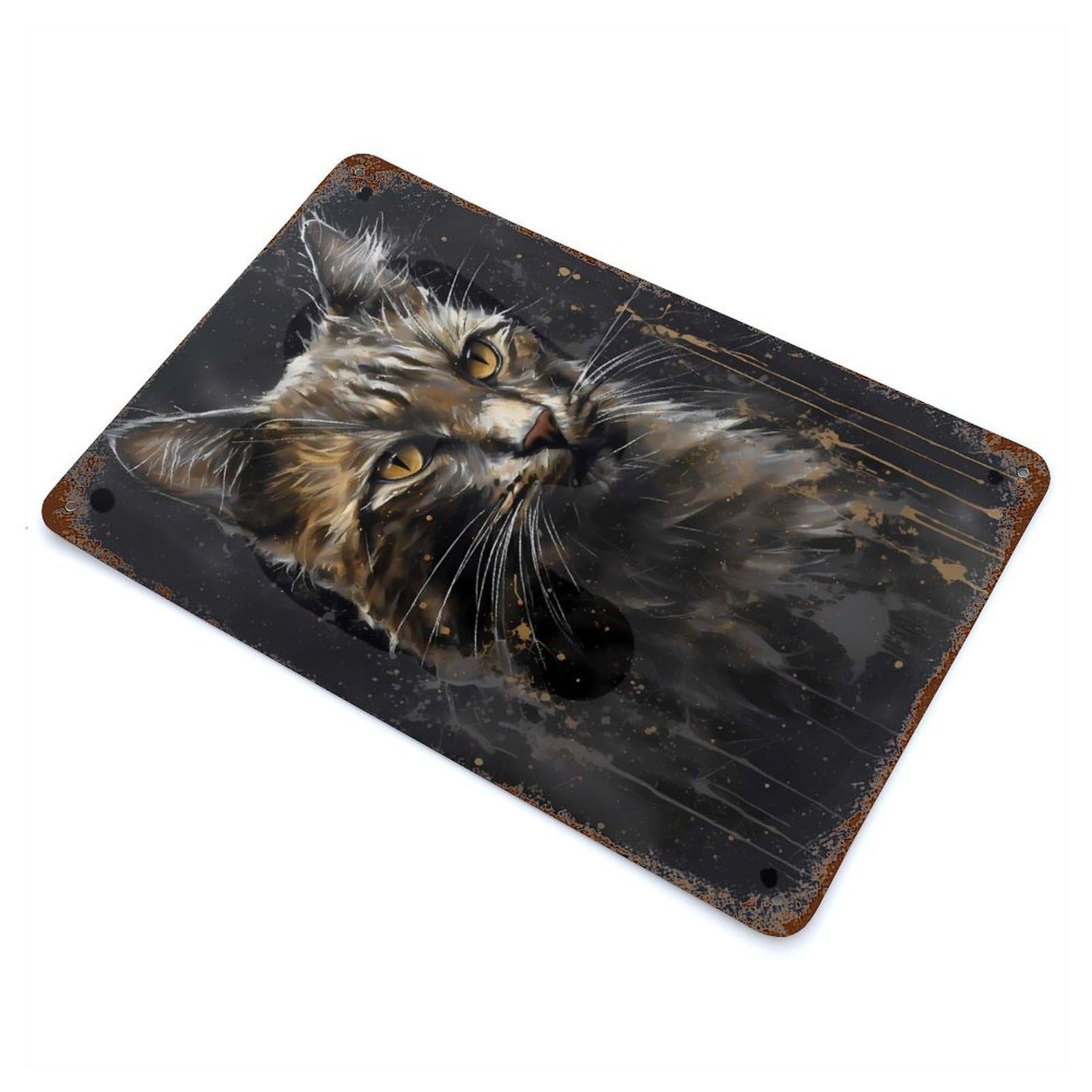 Retro Metal Sign Turkish Angora Cat Pretty 11.8"x7.9", Retro Wall Decor for Living Room, Hallway And Home Decor