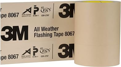 3M All Weather Flashing Tape 8067,6 in x 75 ft,1 Roll,Adhesive Backed Split Liner,Prevents Moisture Intrusion,Waterproof Flashing Seals Doors,Windows,Openings in Wood Frame Construction,(Pack of 8)