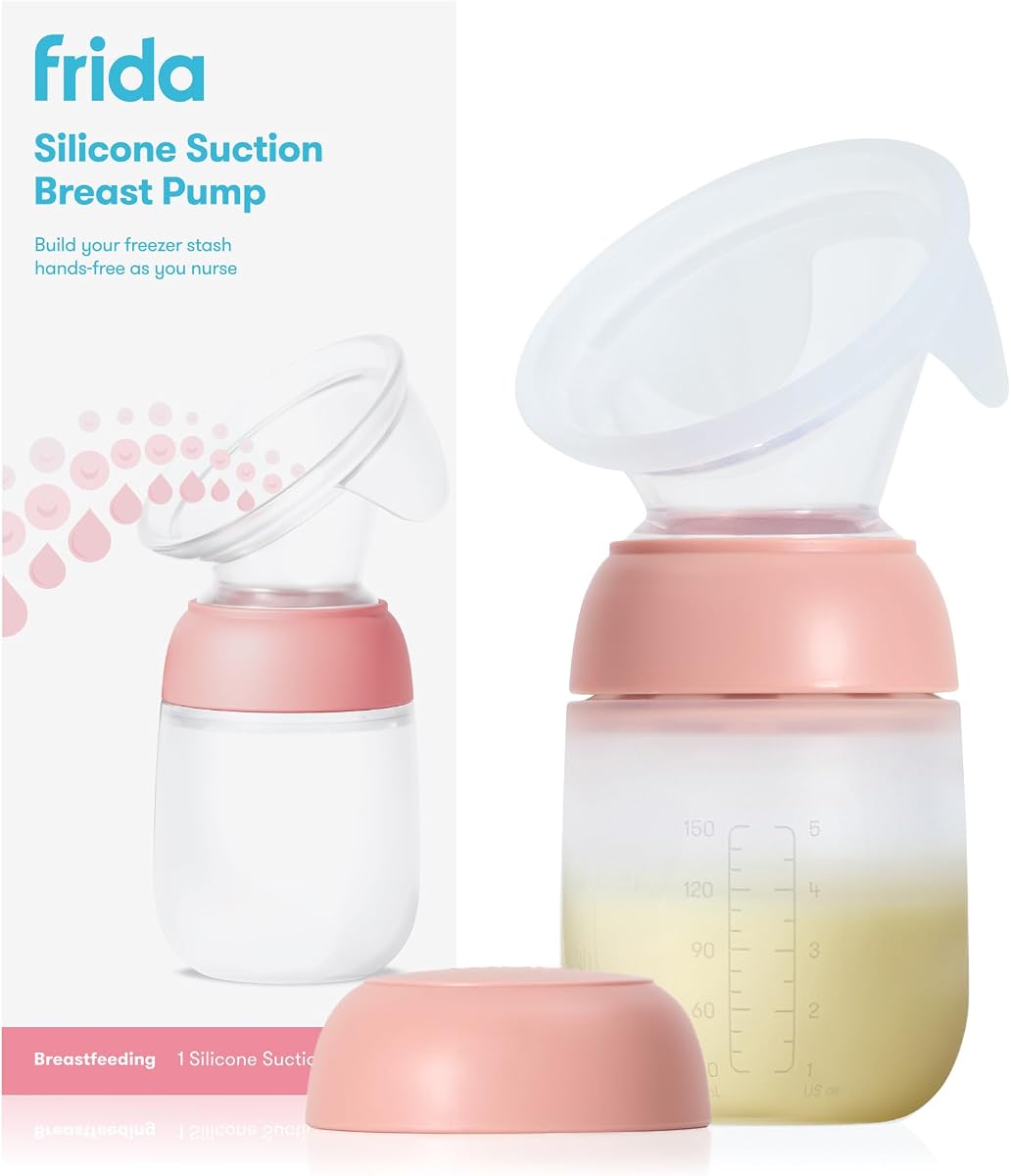 FridaMom Silicone Suction Breast Pump, Hands-Free Milk Collector, Portable | Portable Breast Milk Catcher with Soft Silicone and Fold & Flow Tabs for Easy, Mess-Free Use