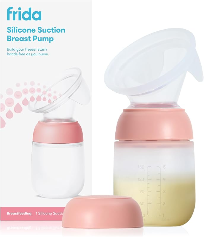 FridaMom Silicone Suction Breast Pump, Hands-Free Milk Collector, Portable | Portable Breast Milk Catcher with Soft Silicone and Fold & Flow Tabs for Easy, Mess-Free Use