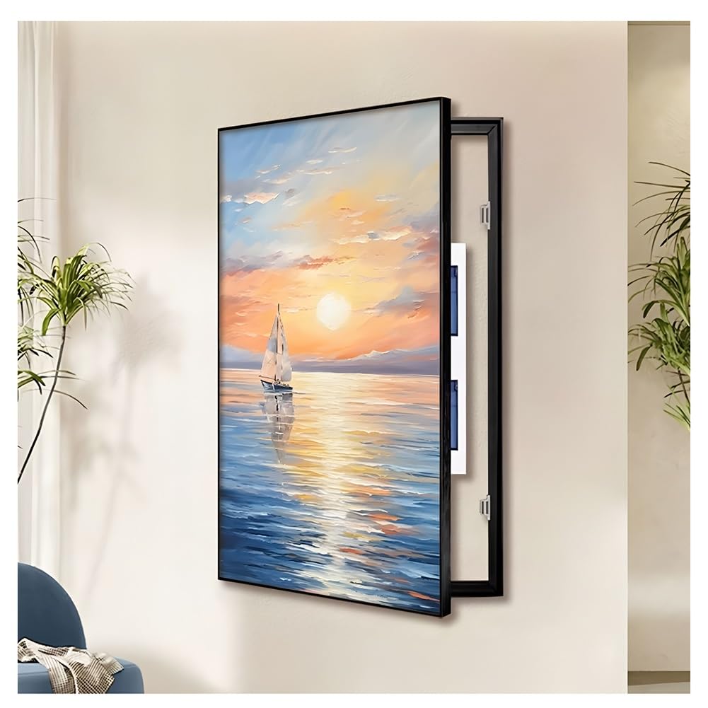 Dekoracyjna osłona panelu elektrycznego, montowana na ścianie aluminiowa rama osłona skrzynki bezpieczników, zdejmowana pokrywa miernika do dekoracji wnętrz, J-50 x 70 cm/19,7 x 27,6 cala