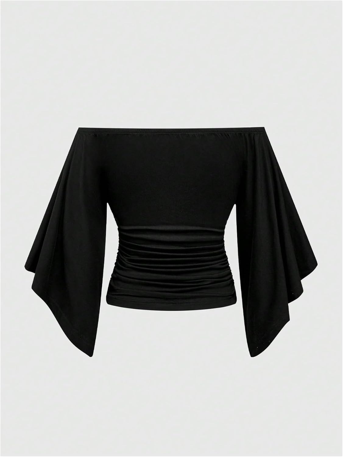 Women's Goth Off Shoulder Tops Metal Cross Ruched Grunge Shirts Bell Sleeve Going Out Tops - Image 2