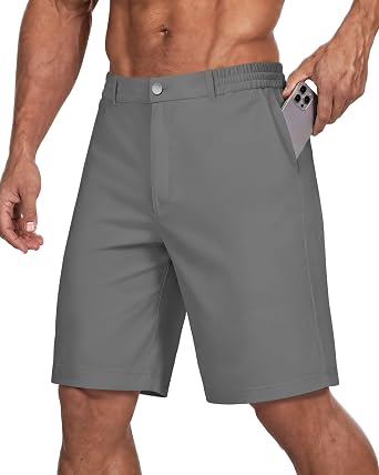 Wulcea Mens Golf Shorts 9" Chino Stretch Fabric Elastic Waist Quick Dry Water Resistant Casual Dress Work with Phone Pocket