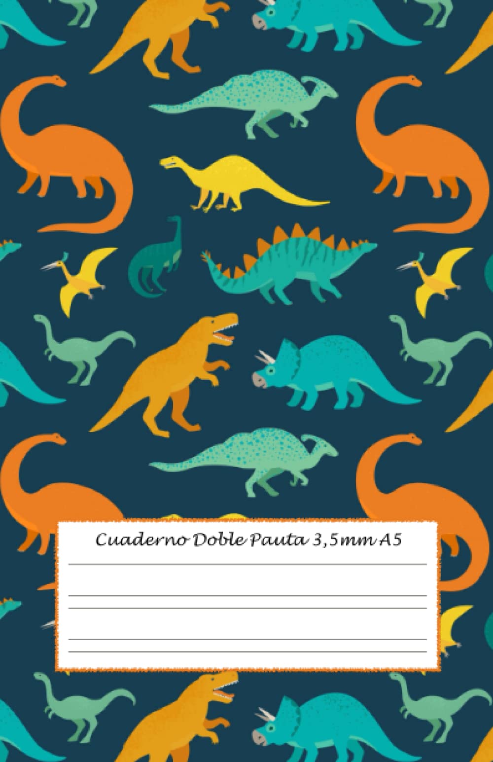 Cuaderno Doble Pauta 3,5 mm A5: libreta infantil niño - cuaderno doble raya niños - 50 hojas - 100 páginas - cuaderno doble linea pauta 3.5 - libreta ... - cuaderno escolar a5 - libreta dinosaurios