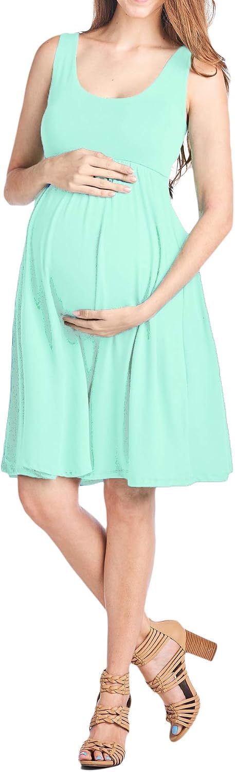 Beachcoco Women’s Maternity Midi Dress – Sleeveless Tank Knee Length Casual Flare A-Line Cute Soft One Piece Pregnancy