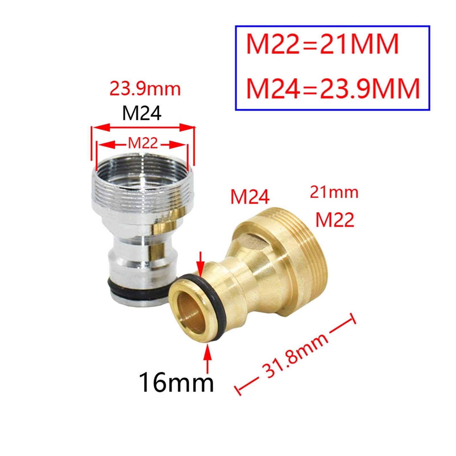 Conectores para mangueras de jardín 30 piezas de latón hembra M22 M24 Conector roscado macho 5/8 "Conector rápido del grifo for el grifo de baño accesorios de cobre(Plating silver)