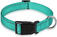 Vista 22 de Collar reflectante para perro con hebilla, collares de nailon de seguridad ajustables para perros pequeños, medianos y grandes, rosa claro, S