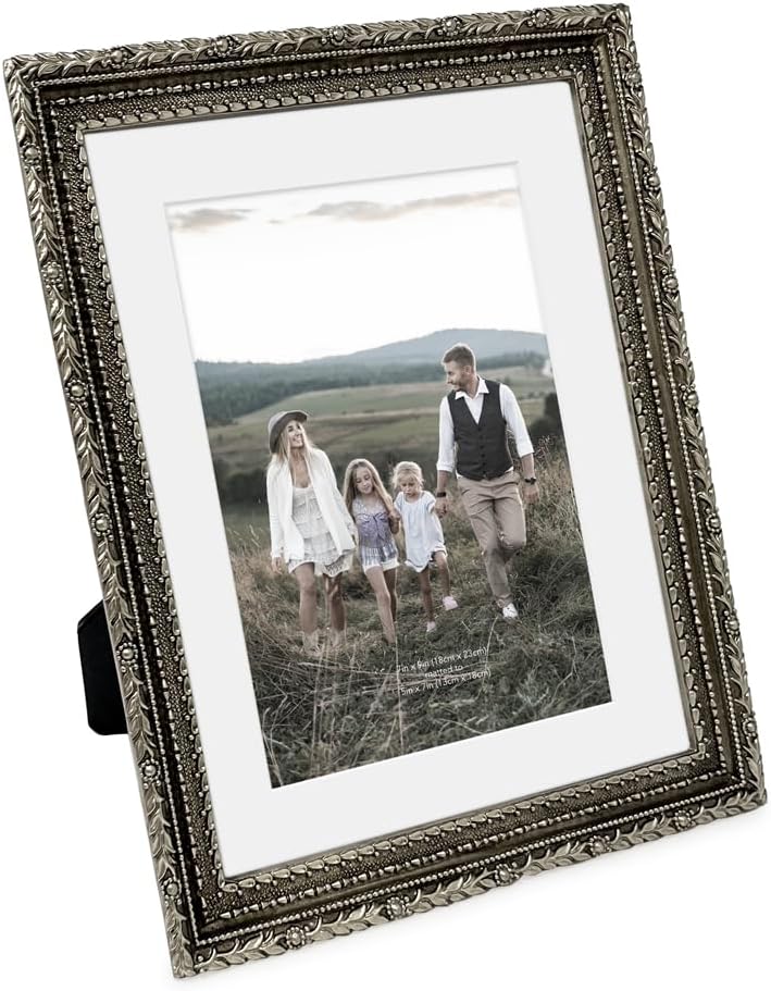 Isaac Jacobs 7x9 (Matted 5x7) Silver Vintage Inspired Antique Library Frame, Horizontal & Vertical for Tabletop and Wall Display, Home Décor, Decorative Art Design (7x9 (Matted 5x7), Silver)