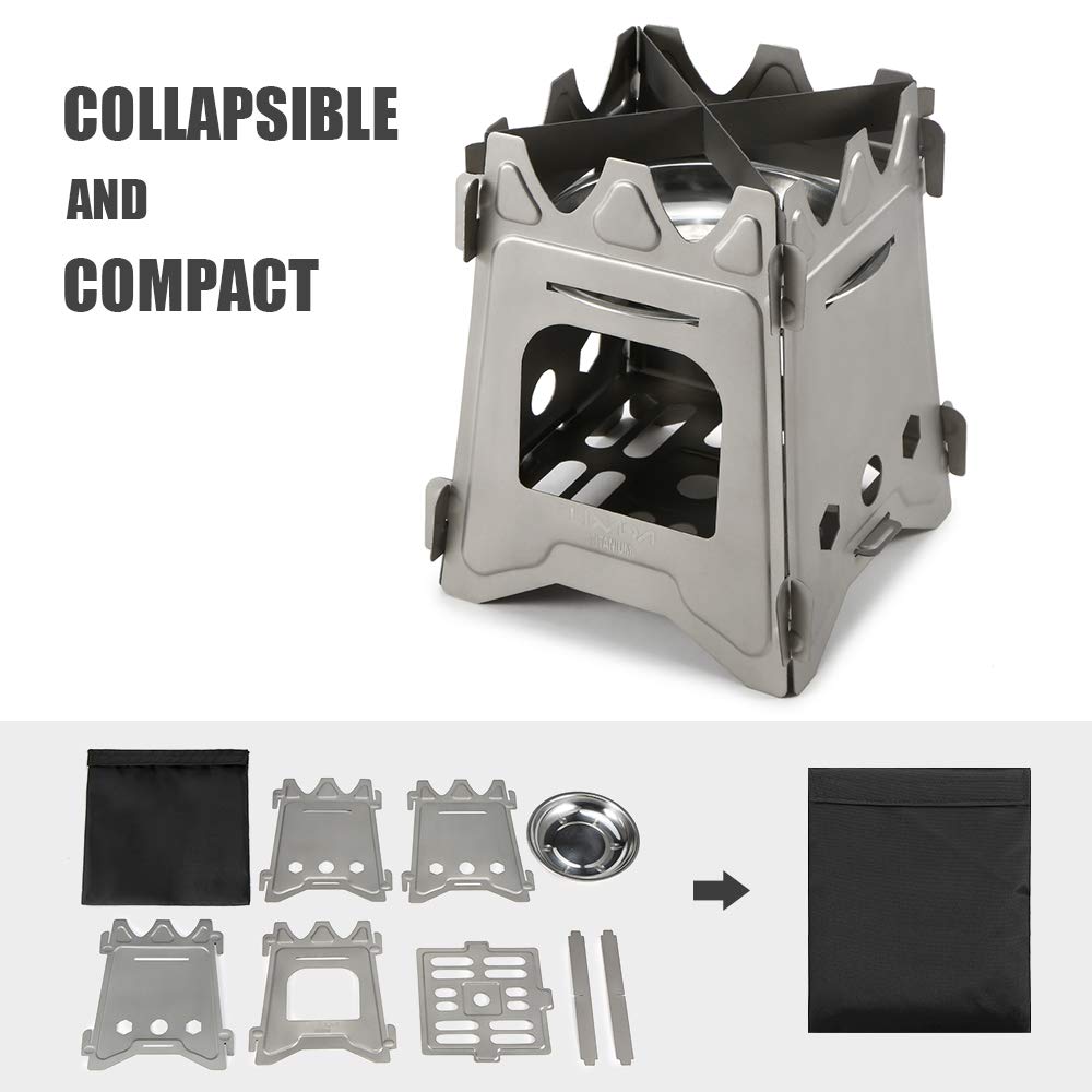 Lixada Camping Holzofen aus Titan Campingkocher faltbar Ultraleicht mit Alkoholtablett Kocher Outdoor tragbar für Wandern Wandern Picknick
