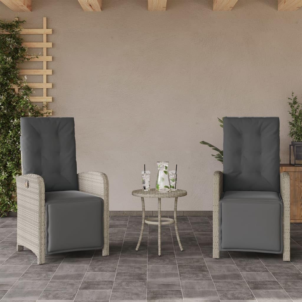 Festnight 2X Sillón Reclinable de Ratán para Exteriores con Cojines, Sillón Reclinable Jardín, Sofá de Ratán Ajustable, Sillón Exterior Terraza Balcón Butaca Patio,Gris Claro(con reposapiés)