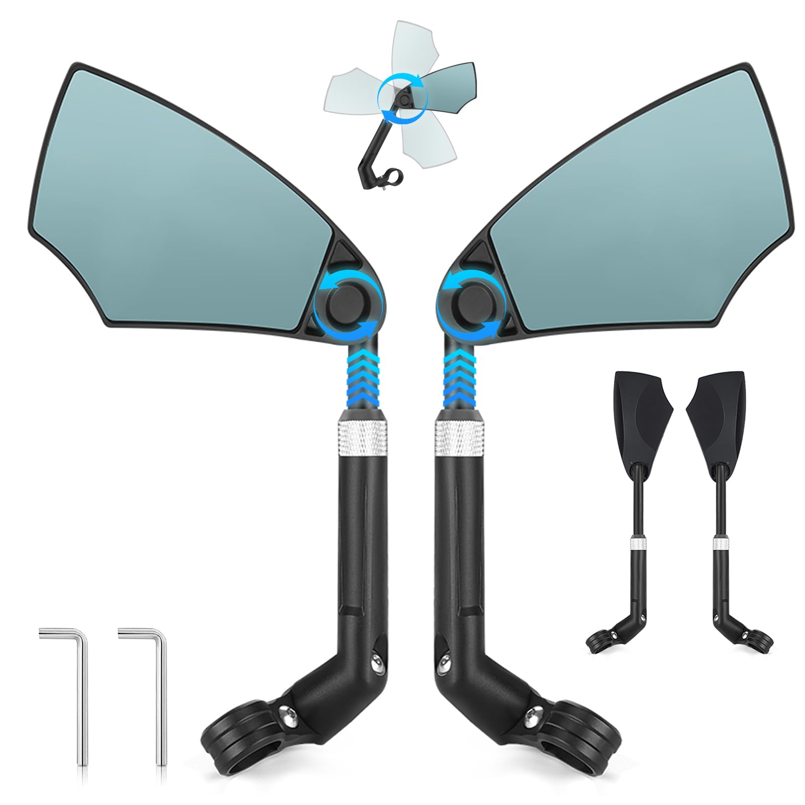 Anti-Glare Handlebar Bike Mirror, Retractable Mirror Rod & 360° HD Adjustable Lens Scratch Resistant, Folding Rear View Mirror Suitable for 20-23mm Handlebar - 1 PAIR