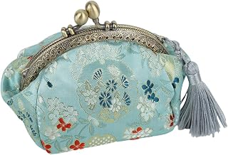 ZIBUYU® Vintage Floral Embroidery Kiss-Lock Coin Pouches for Women, Canvas Mini Wallet with Tassel Charm, 12×9×7Cm Small P... Price In India