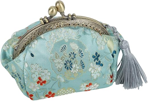 ZIBUYU® Vintage Floral Embroidery Kiss-Lock Coin Pouches for Women, Canvas Mini Wallet with Tassel Charm, 12×9×7Cm Small P...