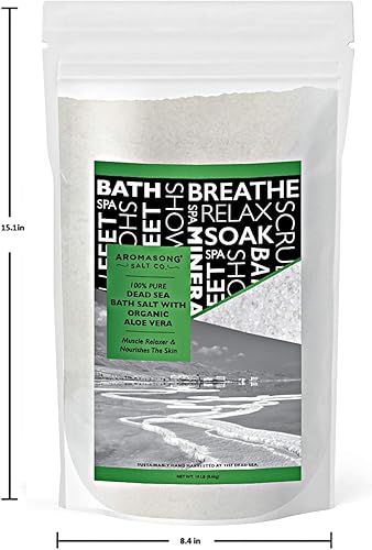 Miniatura 7 de Aromasong Sal del Mar Muerto con aloe vera orgánico, sales de baño de spa, paquete resellable fino a granel de 19 libras, 100% pura y natural,