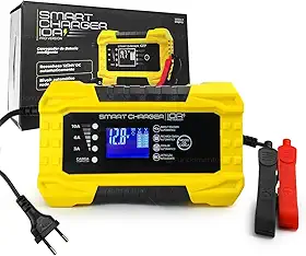 Carregador de Bateria Automotivo 10A Pro Version Digital 12V 24V Display Completo Smart Charger Carro Moto Caminhão