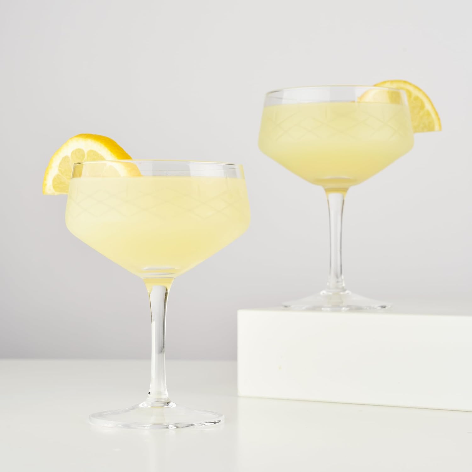 Viski Admiral Stemmed Cocktail Glasses, Crystal Drinkware Perfect for Gin & Tonic, Spritz, and Manhattans, Stemmed Coupe Glasses, Set of 2, 7oz
