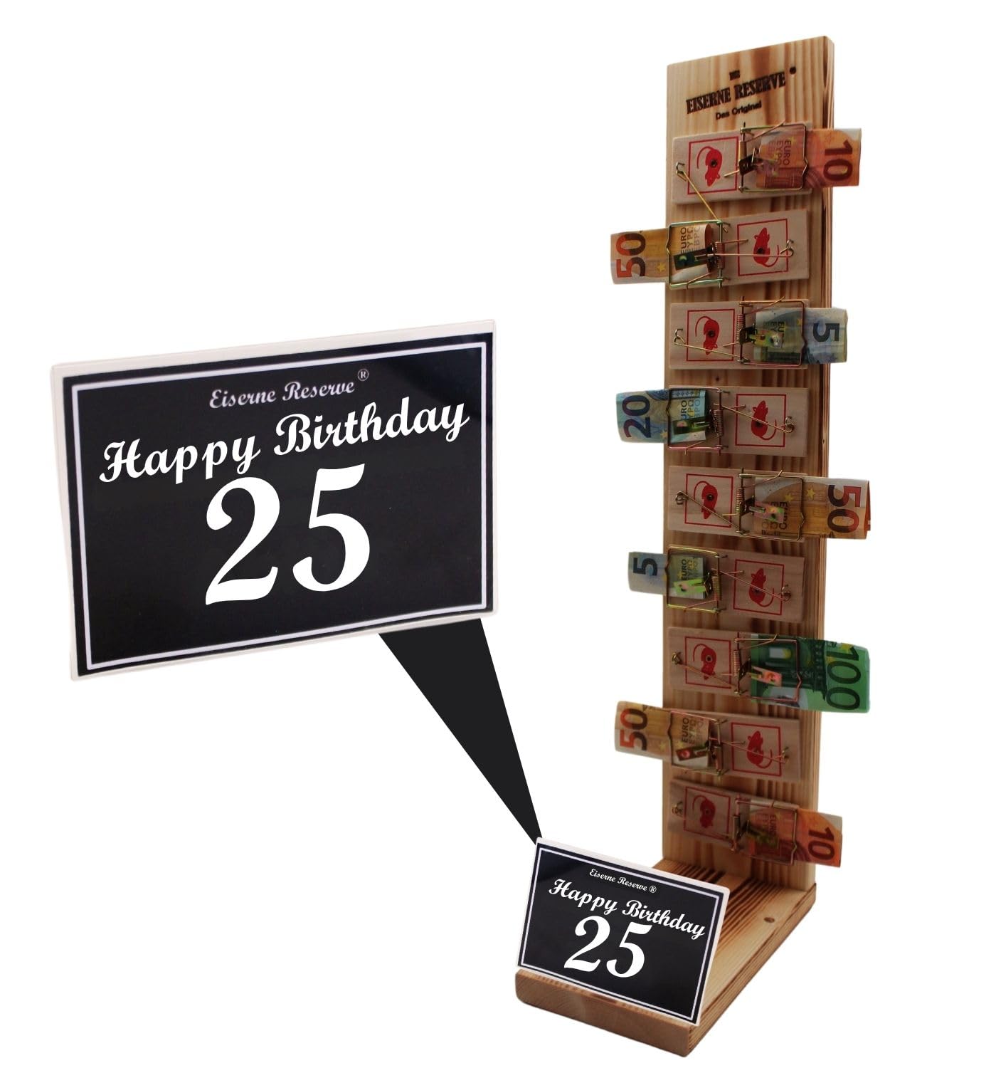 Originelle lustige Geldgeschenke zum 25. Geburtstag Geschenkideen für Männer und Frauen - Mausefalle Deluxe - 9 - Text s/w Happy Birthday 25 Geburtstag