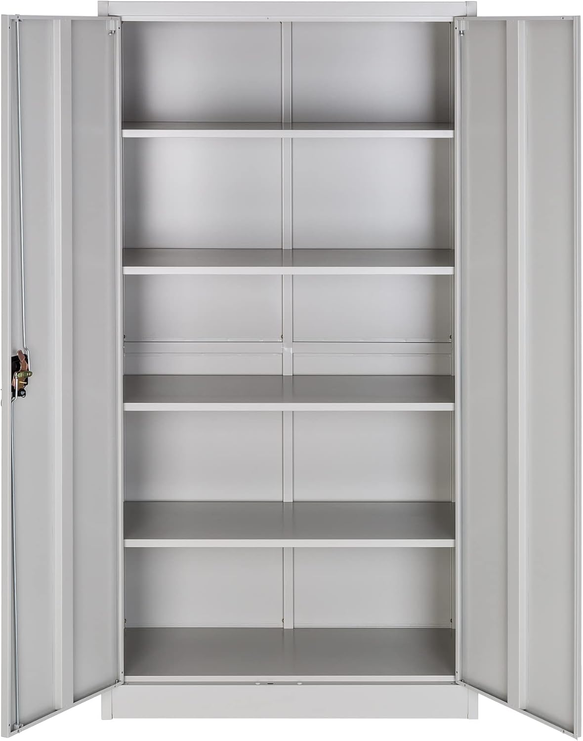 TecTake office cabinet with doors open, showing empty adjustable shelves.