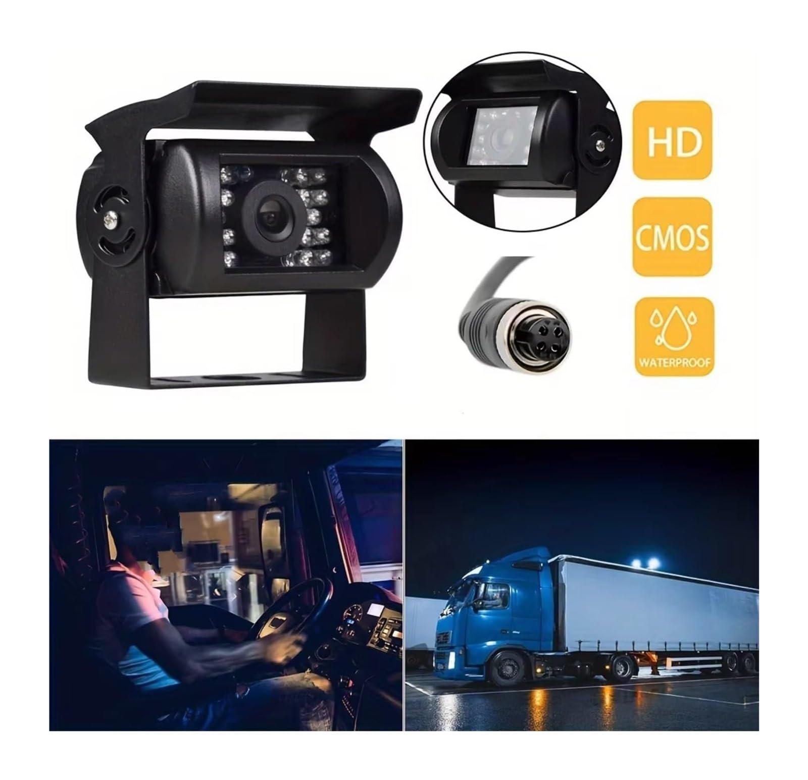 Cámara Visión Trasera para Autocaravanas Monitor LCD 7 Pulgadas para Coche Asistencia Estacionamiento para Vehículos Autobuses Cámara de Respaldo