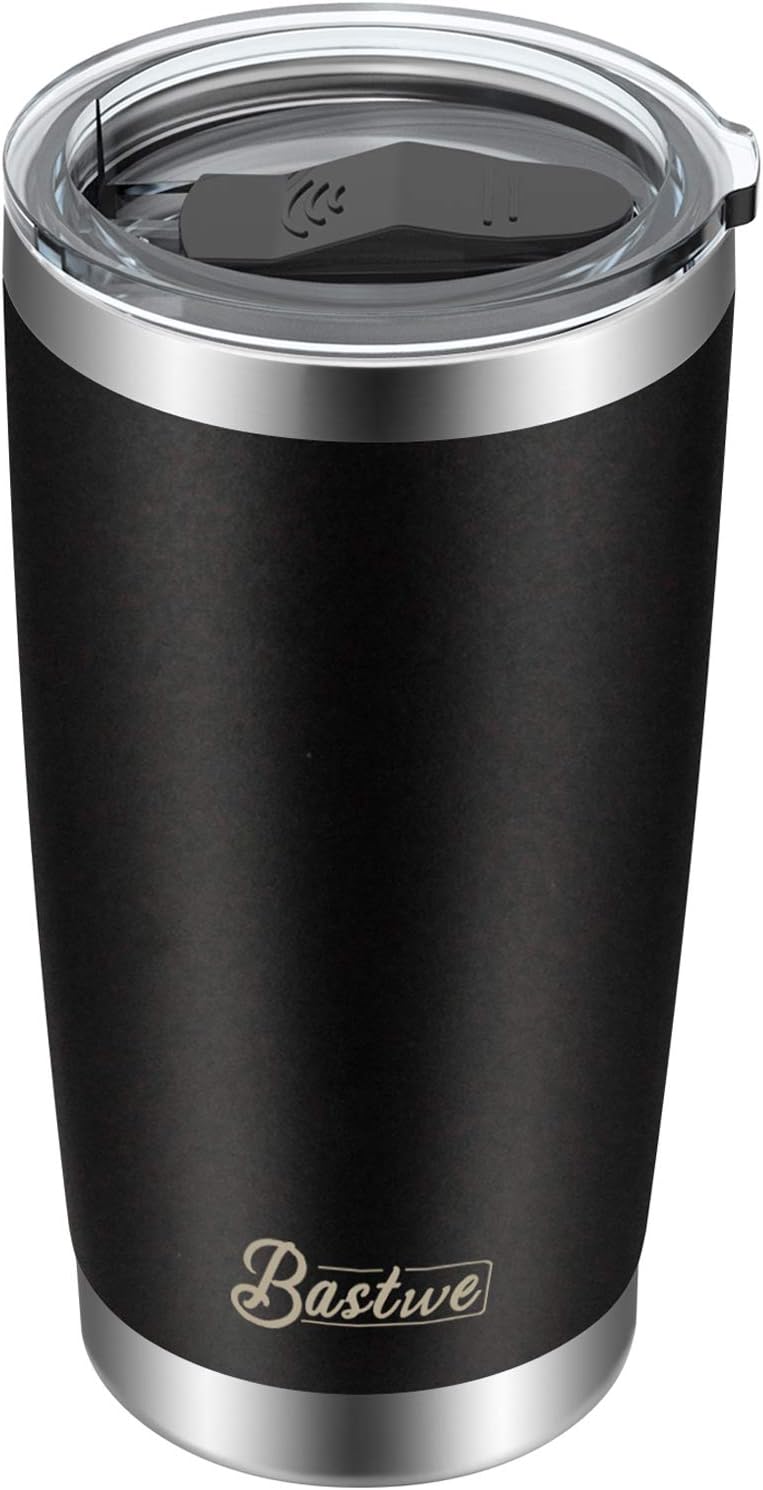 20oz Stainless Steel Tumbler with Straw, Bastwe Double Wall Vacuum Insulated Travel Mug for Home, Office, School, Works Great for Ice Drink, Hot Beverage (1 Pack, Black)