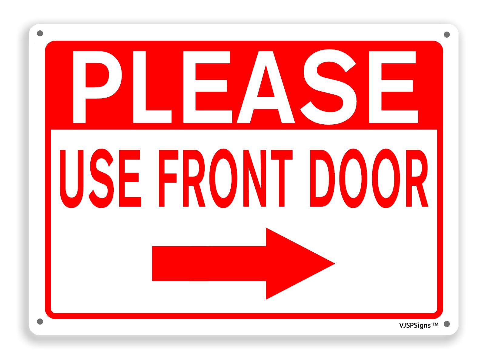 peiyeety Please Use Front Door Sign,Yard Outdoor Door Signs,Delivery Sign for Outdoor Use, Please Use Front Door 12"X16" Right Arrow Metal Aluminum Sign