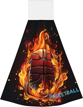 Hanging Hand Towel Soft Absorbent Bath Towel Kitchen Dish Towels with Hanging Loop Fast Drying Tie Towels for Bathroom Kitchen Home Decor Basketball Logo with Flames