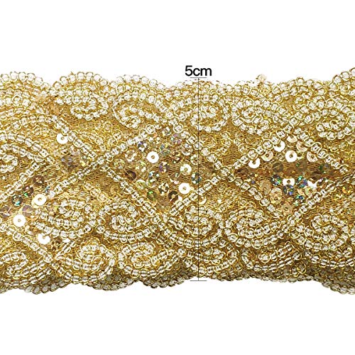 Gnognauq Gold Lace Trim Sequinned Ribbon Vintage Decorative Wedding/Bridal Diy Craft Sewing (10 Yards) (Gold) #TOP2