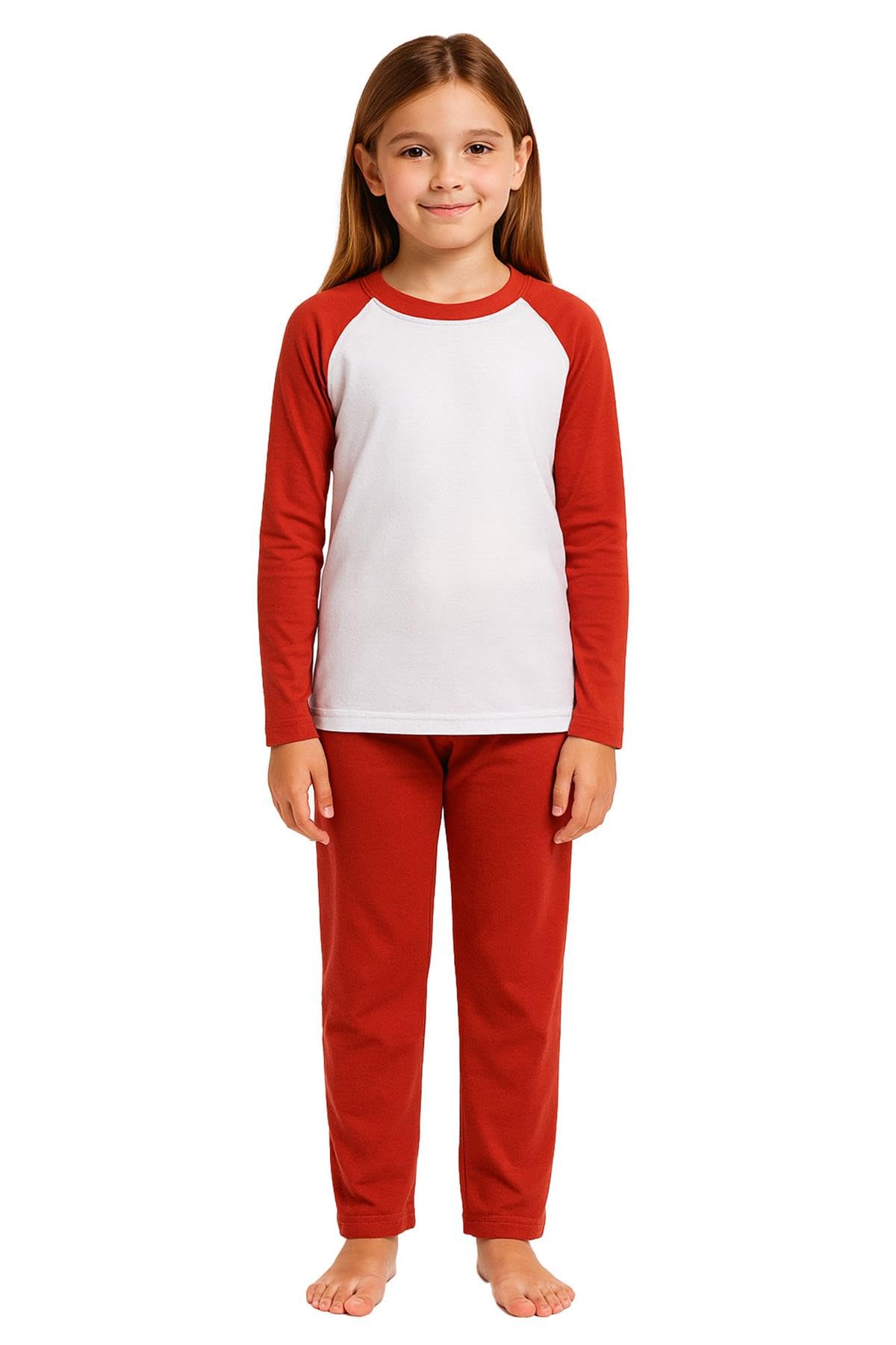 A2zkids (11-12 Years, ) Kids Girls Boys Pjs Plain Color Stylish Color Cotrast Pajamas Set Age 5-13 Years Red