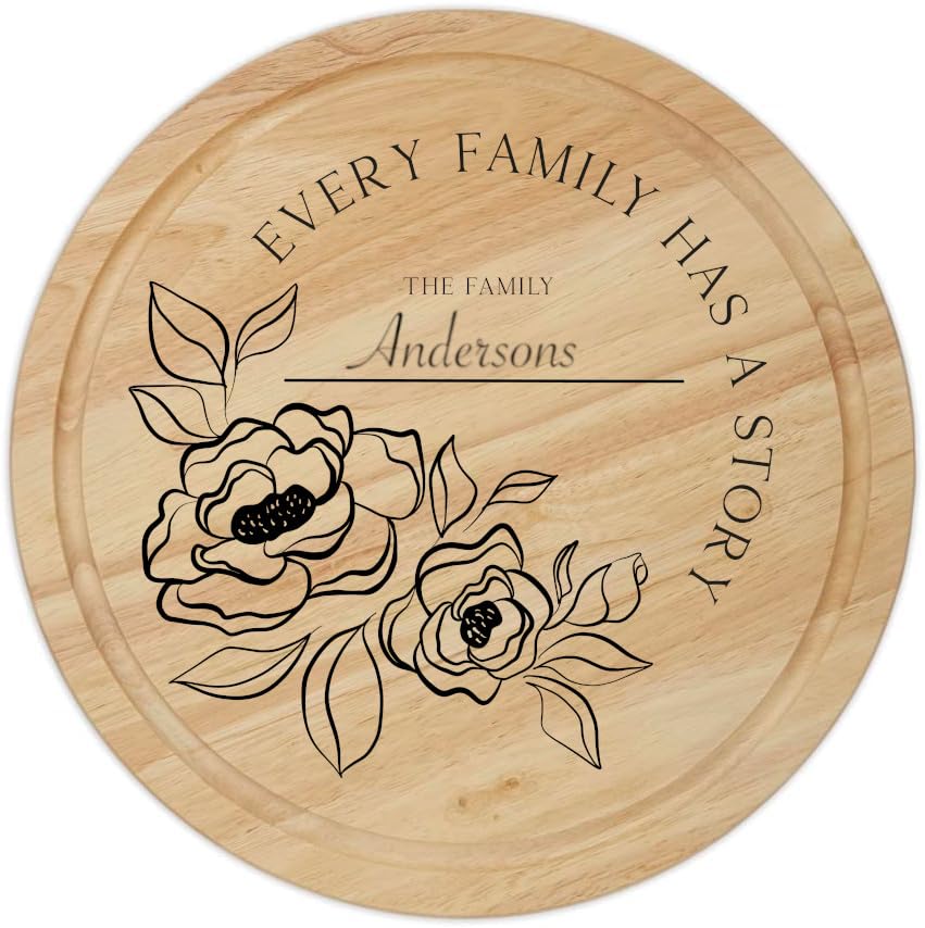 Personalised Chopping Board Cheese Board Wooden Cutting Board Wedding & Housewarming Gift Laser Engraved Custom Anniversary Mothers Day Gift for Couples & Families (Leaf Frame)