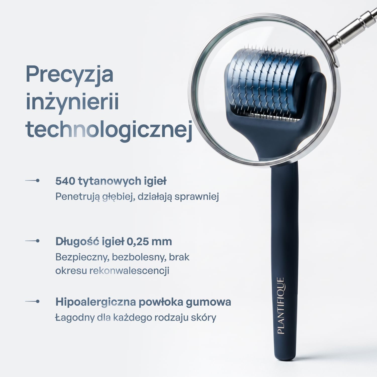 PLANTIFIQUE Dermaroller 0,25 mm – Roller Microneedling do Twarzy, Brody i Skóry Głowy – Tytanowy Wałek z 540 Igłami, Derma Roller – z Etui