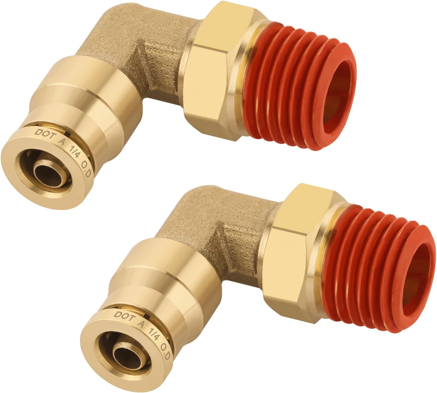 1/4" Quick Push to Connect Fittings Brass 90 Degree Union Swivel Elbow Joint DOT Approved 1/4" Tube OD x 1/4" NPT Thread Air Brake Line Adapter Air Suspension Kit for Car Truck Trailers 2pcs