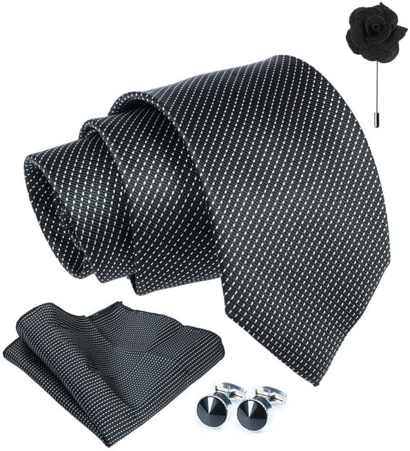 AxlonTie for Men – Floral Silk Neck Ties Set with Cufflinks Flower Pin, Pocket Square & Black Gift Box, Combo Necktie Sets for Office Wear, Formal Suits & Weddings (0, Bdotpn)