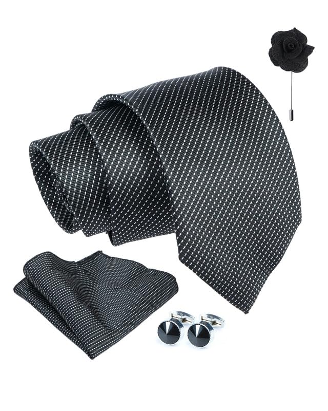 AxlonTie for Men – Floral Silk Neck Ties Set with Cufflinks Flower Pin, Pocket Square & Black Gift Box, Combo Necktie Sets for Office Wear, Formal Suits & Weddings (0, Bdotpn)