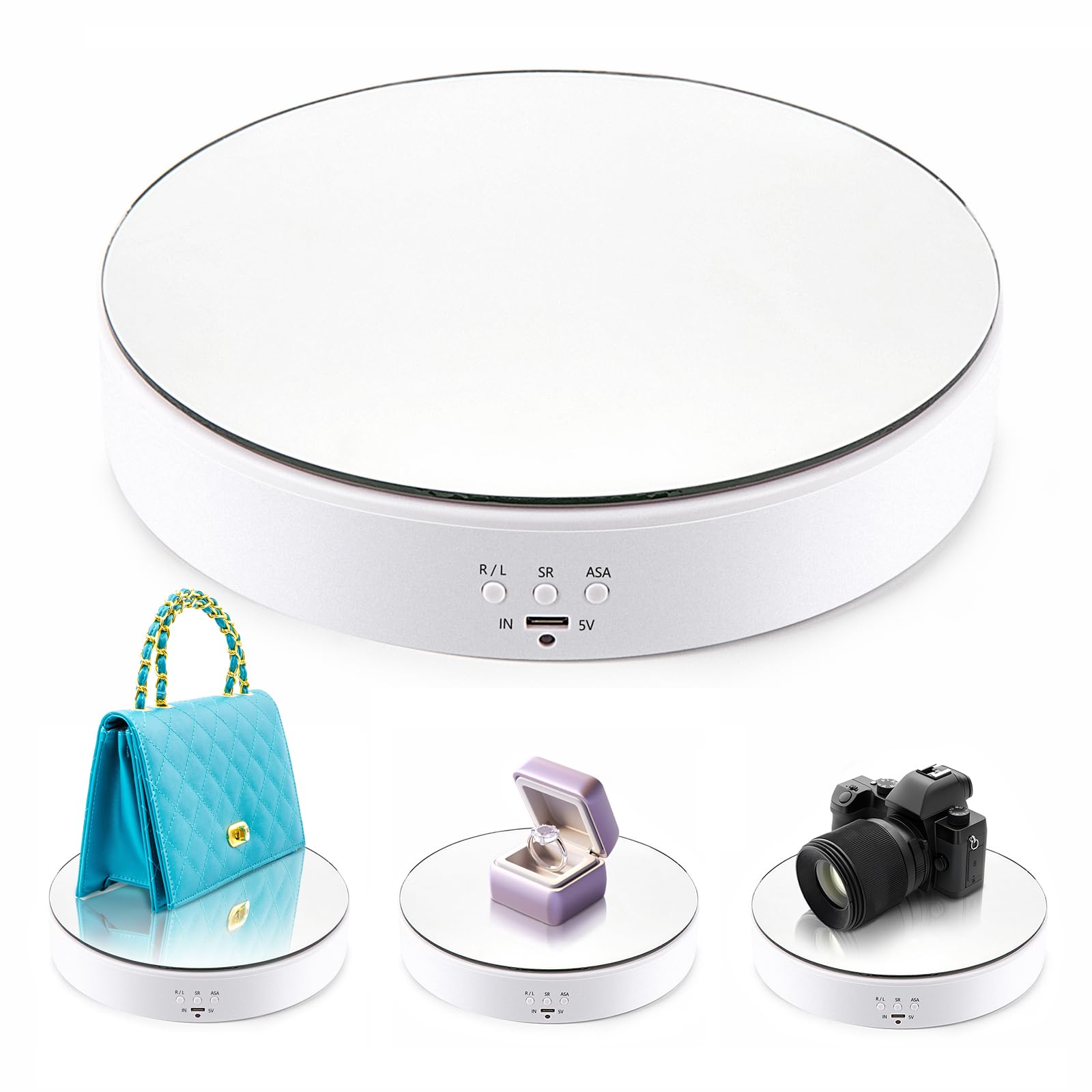 Leadleds Elektrisch Drehteller Display-Ständer, 7,7 Zoll 360° drehbarer Display-Ständer für Produkt-Display (weiß)