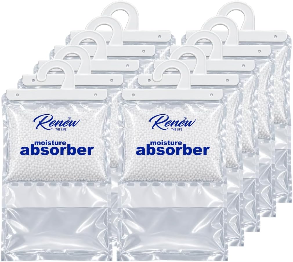 Renew The Life Moisture Absorbers 10 Pack, 16 oz Each - Hanging Dehumidifier Bags for Closet, Lavender & Vanilla Humidity Absorber, Bathroom, RV, Storage, Musty Odor Control, Non Electric