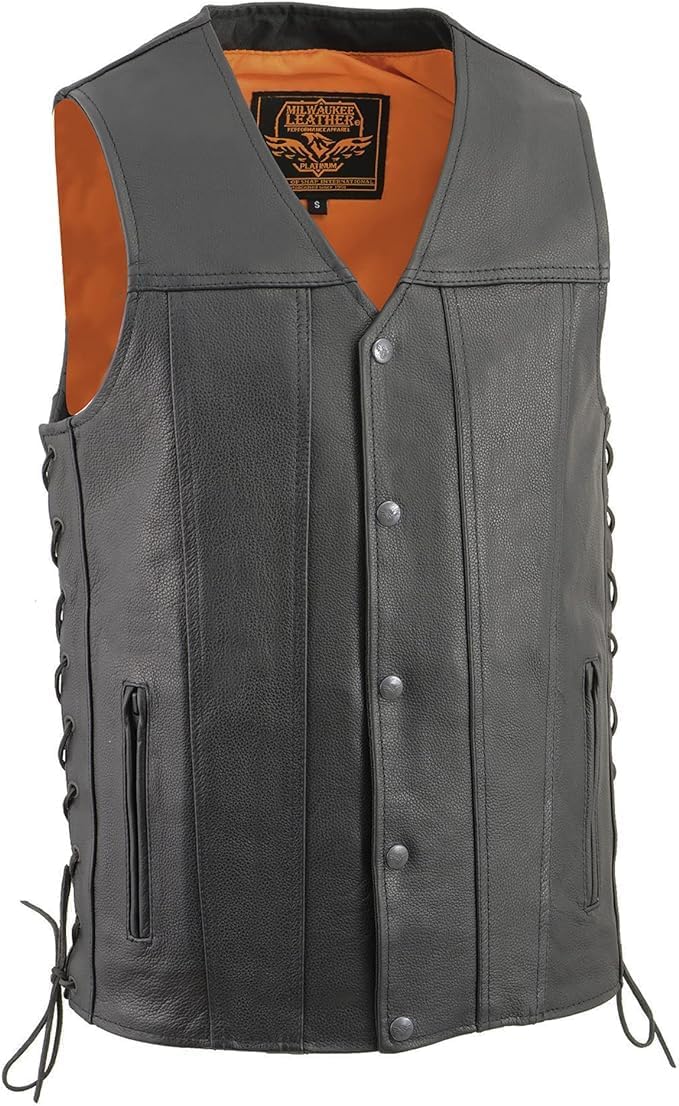 MILWAUKEE MOTORCYCLE CLOTHING CO. Men's Straight Bottom MLM3520 Side Lace Vest w/Seamless Panel Back Perfect for Patches