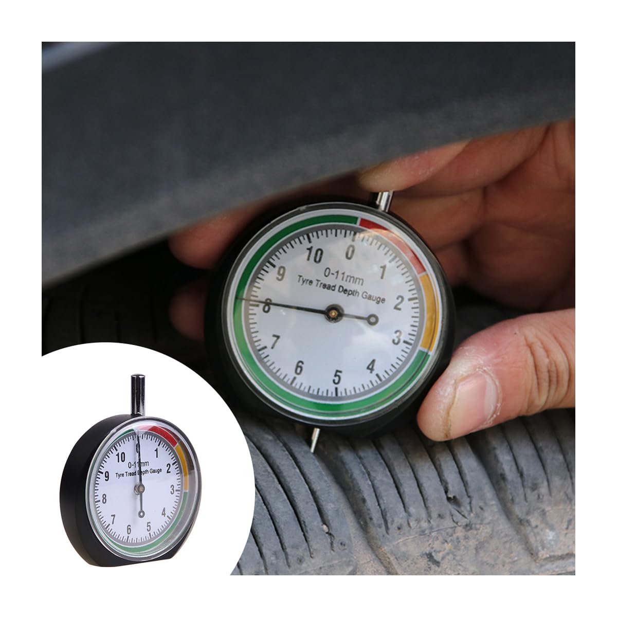 JNNJ Quadrante Misuratore Battistrada Pneumatici, Veicolo Quadrante Pneumatico Strumenti, Battistrada 0-11MM Diametro, per Auto, Moto, Motociclett, Biciclette, Professionale, Universale Pratico