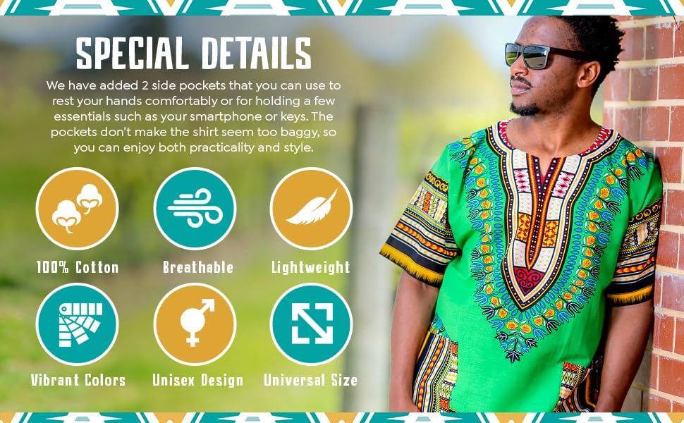CHAINUPON African Dashiki Cotton Shirt Men Women Festival Boho Hippie 60's 70's Bohemian - Image 4