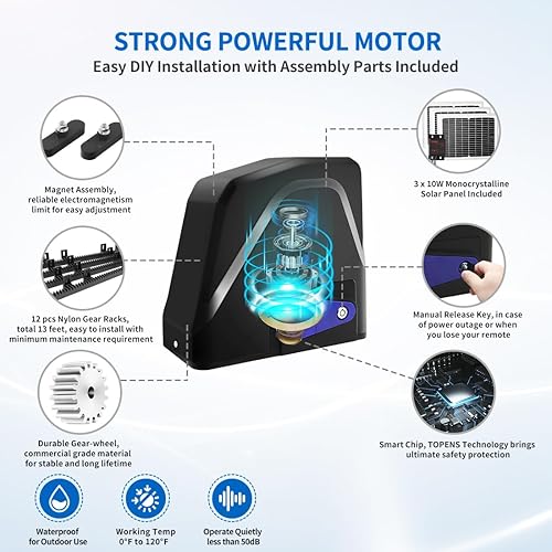Miniatura 4 de TOPENS DKR1100ST - Abridor de puerta corrediza solar con motor automático para puertas deslizantes pesadas de hasta 2600 libras, operador de puerta